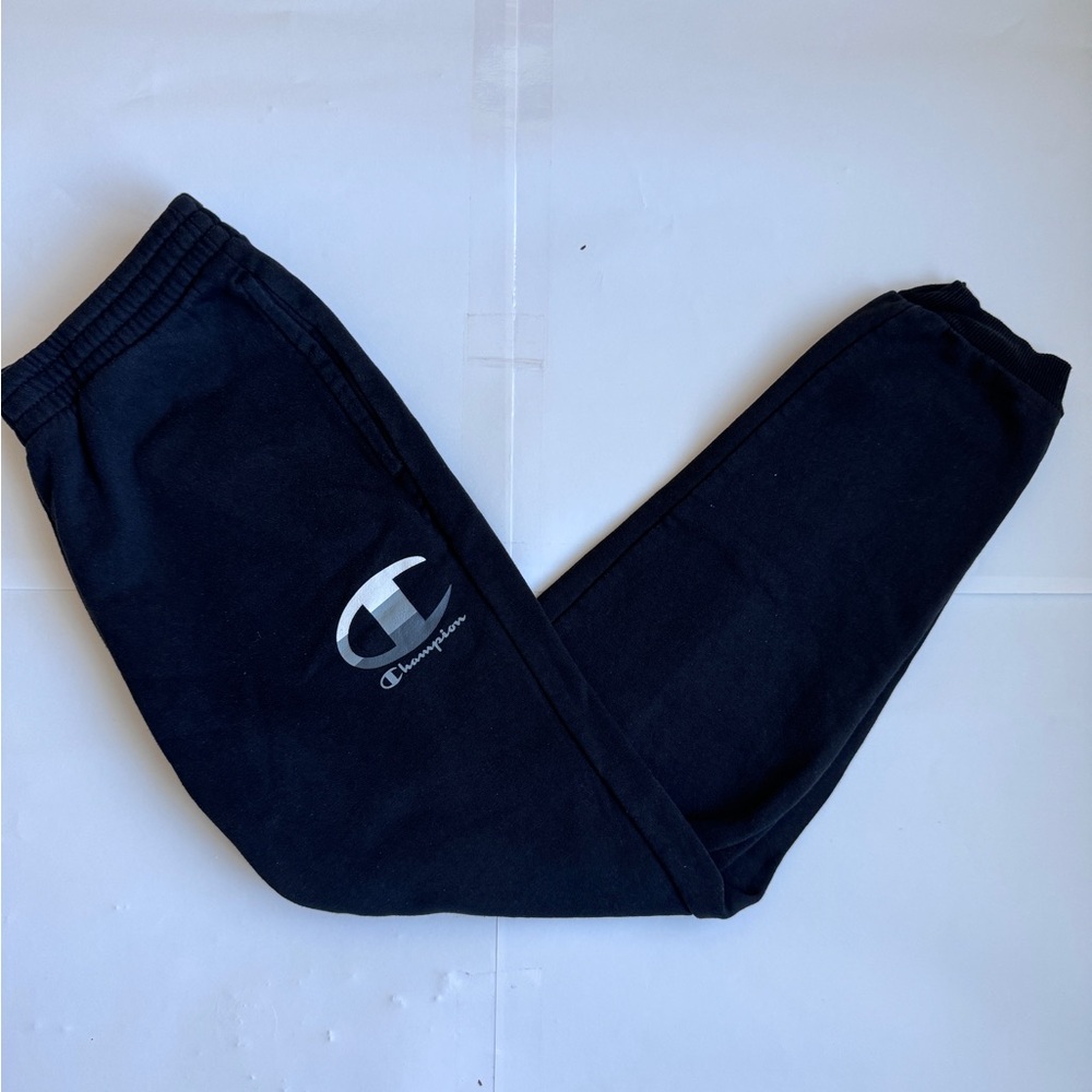 Boys Champion Warmup Slim Fit Fleece Workout Pants Black/White Size Large